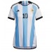 Tanie Strój piłkarski Argentyna Lionel Messi #10 Koszulka Podstawowej dla damskie MŚ 2022 Krótkie Rękawy